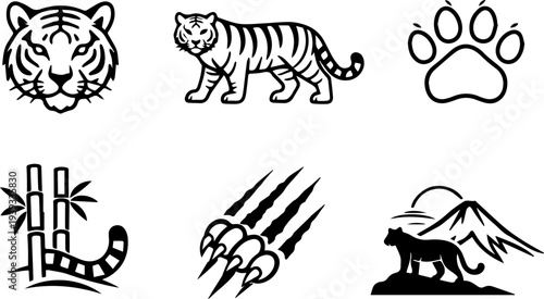 Tiger wildlife jungle animal icons. Vector