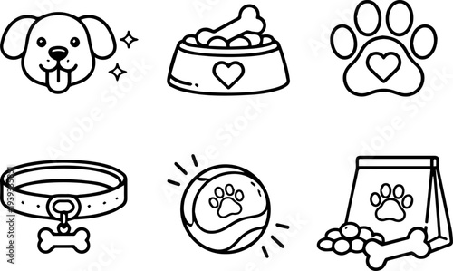 Dog pet care accessories icons