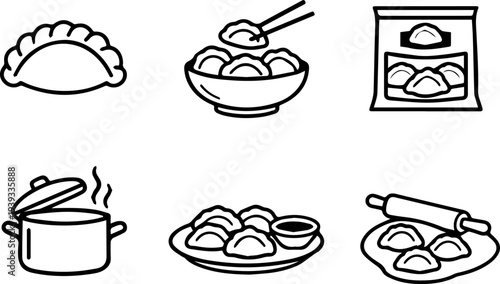 Dumplings cooking food preparation icons
