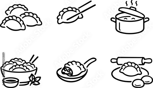 Dumplings cooking preparation food icons