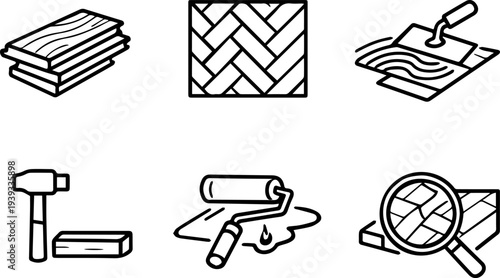 Construction flooring tools renovation work icons. Vector