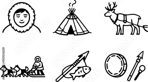 Egypt archaeology desert culture line icons