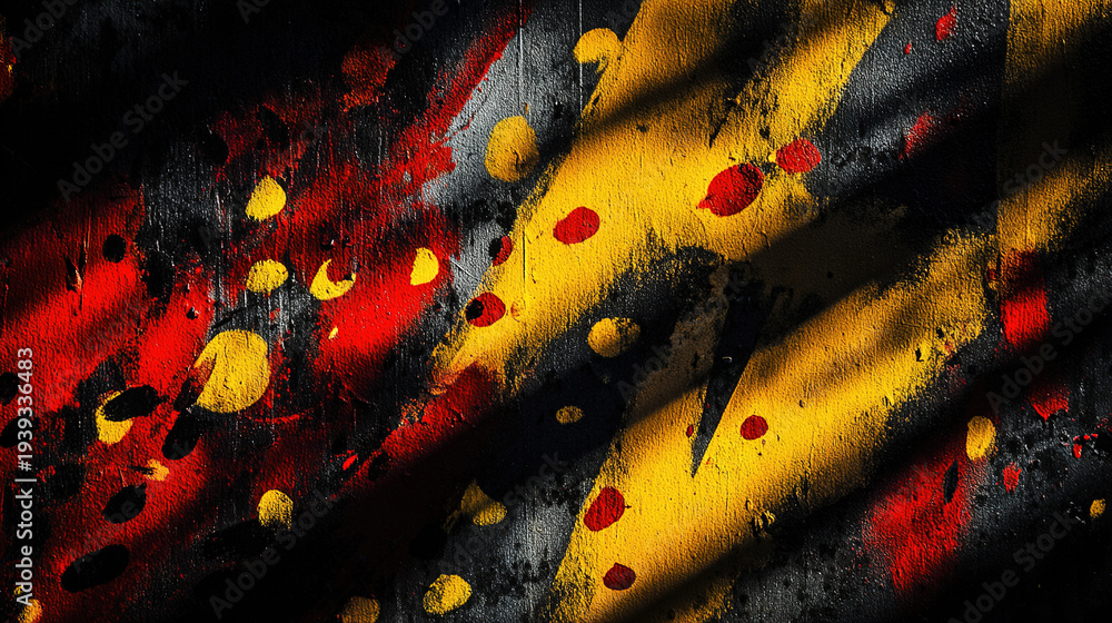 Fototapeta premium Urban wall adorned with vibrant paint splatters, embodying abstract street art energy. 