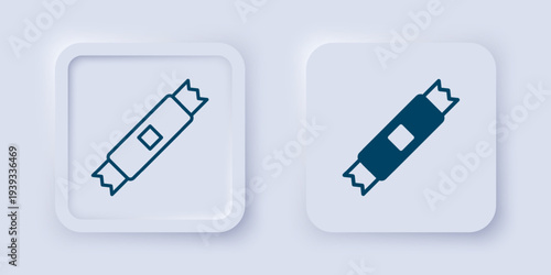 Filled and outline Sugar stick packets icon isolated on grey background. Blank individual package for bulk food products as coffee, salt, spices. Square button. Vector