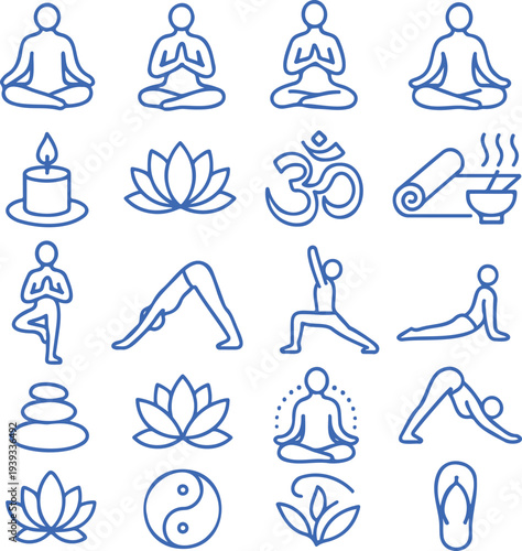 set of yoga icons line art