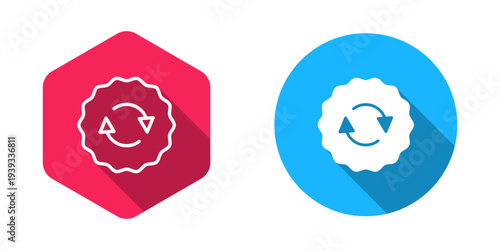 Filled and outline Recycle symbol icon isolated with long shadow background. Circular arrow icon. Environment recyclable go green. Vector