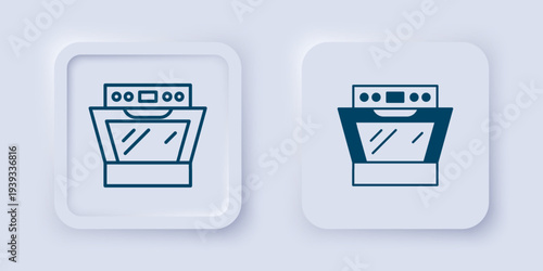 Filled and outline Oven icon isolated on grey background. Stove gas oven sign. Square button. Vector