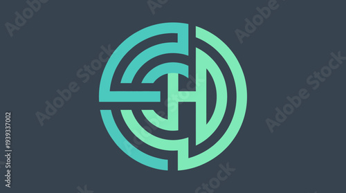 This image showcases a modern circular logo composed of turquoise and mint-green shapes, representing interconnectedness, innovation, and creativity in a striking graphic style.