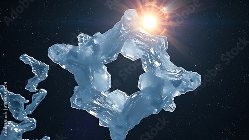 gravity. Alien ice crystals form impossible geometric shapes in zero gravity, refracting distant supernovae light. STEM education sheets.