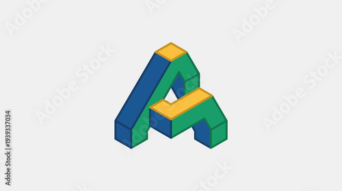 This image showcases a bold and colorful three-dimensional representation of the letter A, merging design and style to create an engaging visual element, perfect for branding.
