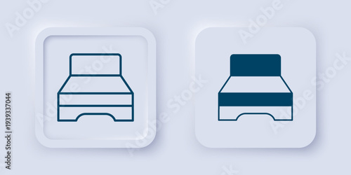 Filled and outline Big bed for two or one person icon isolated on grey background. Square button. Vector