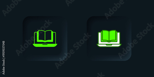 Green Online class icon isolated on black background. Online education concept. Black square button. Vector