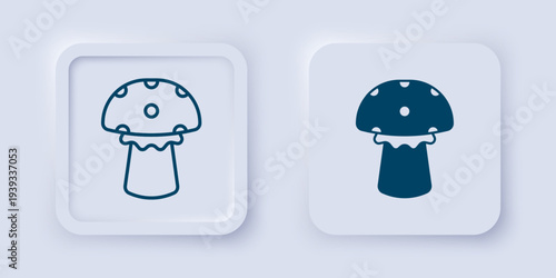 Filled and outline Mushroom icon isolated on grey background. Square button. Vector