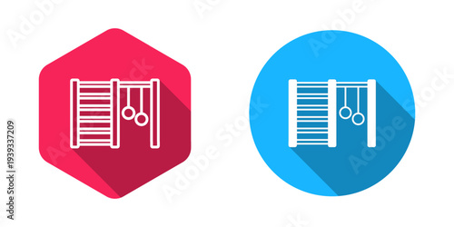 Filled and outline Wooden Swedish wall icon isolated with long shadow background. Swedish stairs. Vector