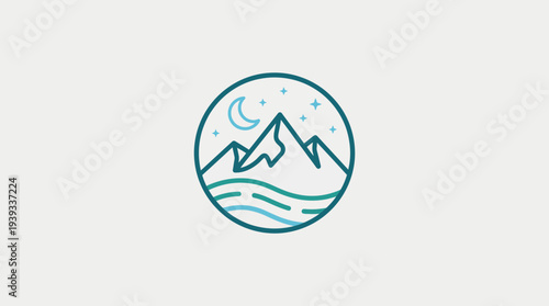 A serene landscape illustration capturing a majestic mountain range under a glowing moon and scattered stars, evoking feelings of peace, tranquility, and nature's beauty.