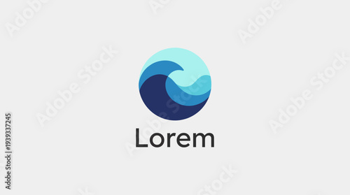 A modern logo encapsulating the essence of oceans with stylized waves in calming blue hues, representing fluidity, serenity, and the beauty of nature's water landscapes.