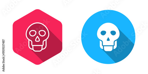 Filled and outline Skull icon isolated with long shadow background. Happy Halloween party. Vector