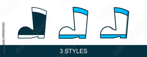 Filled outline Waterproof rubber boot icon isolated on white background. Gumboots for rainy weather, fishing, gardening. Vector