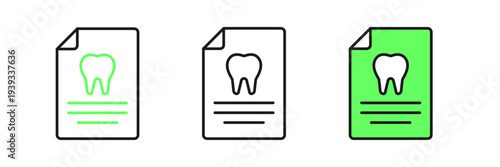 Set line Clipboard with dental card or patient medical records icon isolated on white background. Dental insurance. Dental clinic report. Vector