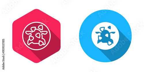 Filled and outline Kung Pao chicken icon isolated with long shadow background. Chinese cuisine icon. Asian food. Vector