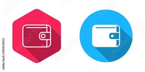 Filled and outline Wallet icon isolated with long shadow background. Purse icon. Cash savings symbol. Vector