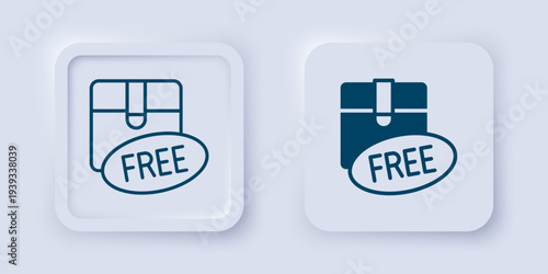 Filled and outline Cardboard box with free symbol icon isolated on grey background. Box, package, parcel sign. Delivery, transportation and shipping. Square button. Vector