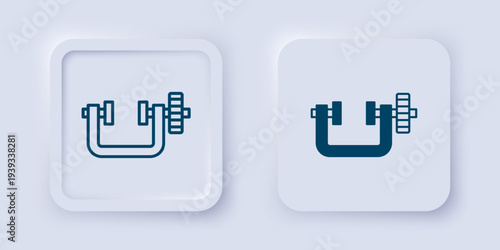 Filled and outline Clamp and screw tool icon isolated on grey background. Locksmith tool. Square button. Vector
