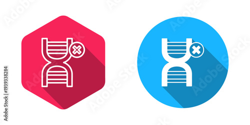 Filled and outline No GMO icon isolated with long shadow background. Genetically modified organism acronym. Dna food modification. Vector