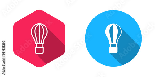 Filled and outline Hot air balloon icon isolated with long shadow background. Air transport for travel. Vector