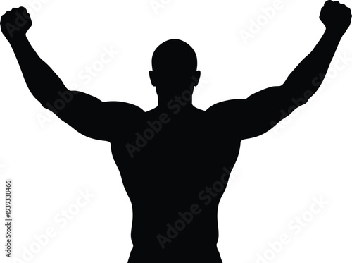 Bodybuilder flexing silhouette, muscular strength pose, fitness power concept, gym workout vector, cad drawing flat vector illustration