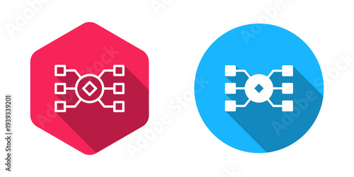 Filled and outline Neural network icon isolated with long shadow background. Artificial intelligence AI. Vector