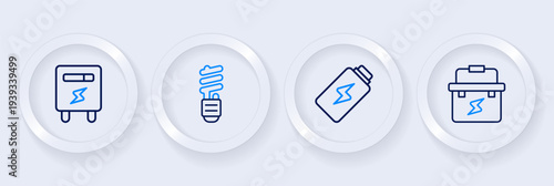 Εκτύπωση καμβά Set line Toolbox electrician, Battery charge, LED light bulb and Electric meter icon