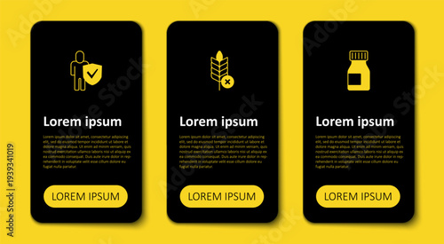 Set Vitamins, Gluten free grain and Healthy lifestyle. Business infographic template. Vector