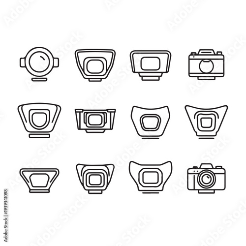 Camera Flash Diffuser Set Icon Collection Icons Photographic Equipment Line Art