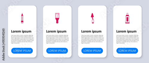 Set Tube with paint palette, Palette knife, Paint brush and Pencil eraser. Business infographic template. Vector