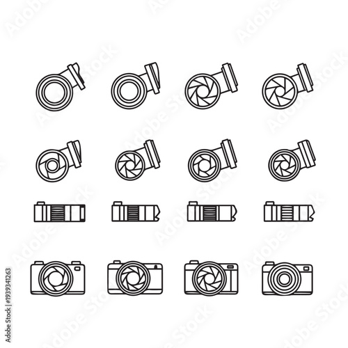 Camera Lens and Body Icons: Aperture Zoom and Viewfinder DetailsStock Icons