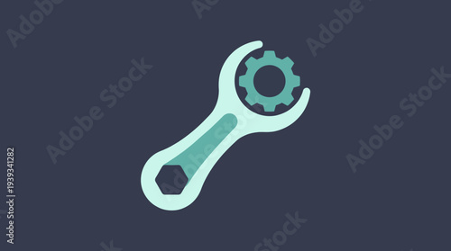 A sleek, minimalist graphic of a wrench combined with a gear symbolizes mechanical work and engineering, capturing the essence of construction and problem-solving visually.