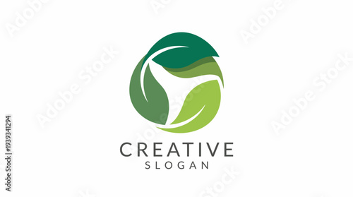 This image shows a modern circular logo design made of green elements, symbolizing growth, sustainability, and creativity in a fresh, vibrant style.