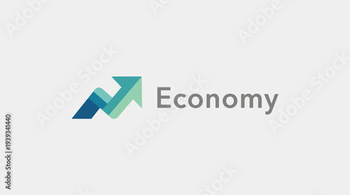 An upward-trending icon combined with economy text, symbolizing growth, progress, and financial development in a modern business context.