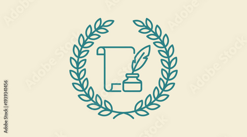 This classic emblem features a quill and scroll design, symbolizing education, knowledge, and creativity, perfectly suited for educational institutions and writing-oriented brands.