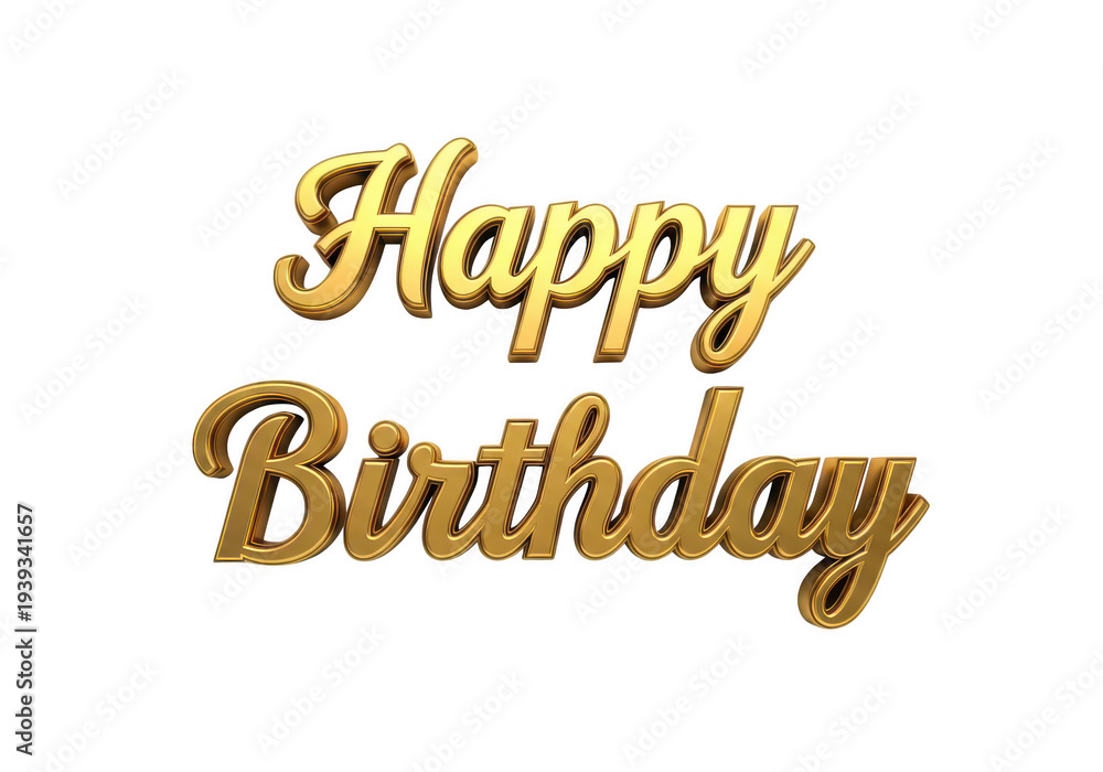 Fototapeta premium Golden happy birthday text decoration isolated on transparent background
