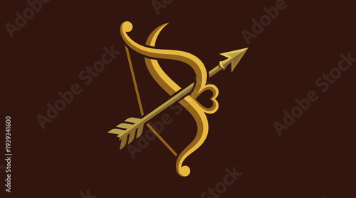 An elegant and stylish representation of a bow and arrow symbol, rendered in a rich gold hue, evoking themes of precision, focus, and determination in design.
