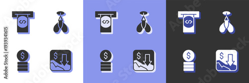 Set Financial growth decrease, Automated teller machine and money, Casino chip with dollar and Dart arrow icon. Vector