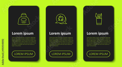 Set line Inkwell, Paint spray and Pencil case stationery. Business infographic template. Vector