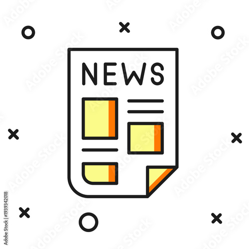 Filled outline News icon isolated on white background. Newspaper sign. Mass media symbol. Flat filled outline style with shadow. Vector