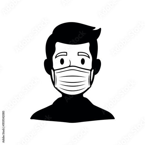 Man with medical mask silhouette vector flat illustration design.