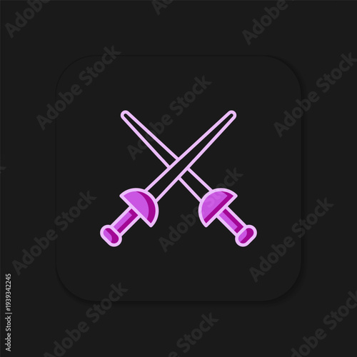 Filled outline Fencing icon isolated on black background. Sport equipment. Flat filled outline style with shadow. Vector