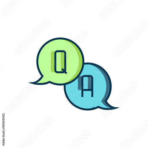 Filled outline Speech bubbles with Question and Answer icon isolated on white background. Q and A symbol. FAQ sign. Chat speech bubble and chart. Flat filled outline style with shadow. Vector