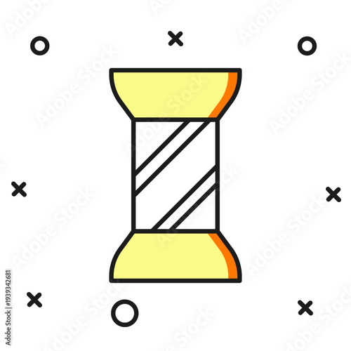 Filled outline Sewing thread on spool icon isolated on white background. Yarn spool. Thread bobbin. Flat filled outline style with shadow. Vector