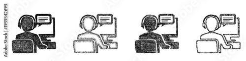 Sketch call center agent icon design set